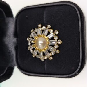 J. Crew Silver Pearl Ring with Sparkling Stones Size 4.5